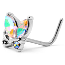 Load image into Gallery viewer, 20G 7mm Aurora CZ Gem Fleur de Lis Butterfly L Shape Nose Ring
