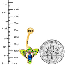 Load image into Gallery viewer, Blue Purple Gem Gold Tone Tropic Fan Belly Ring
