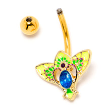Load image into Gallery viewer, Blue Purple Gem Gold Tone Tropic Fan Belly Ring
