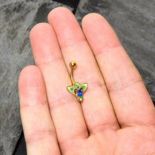 Load image into Gallery viewer, Blue Purple Gem Gold Tone Tropic Fan Belly Ring
