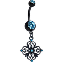 Load image into Gallery viewer, Blue Gem Black Lacy Rhombus Dangle Belly Ring
