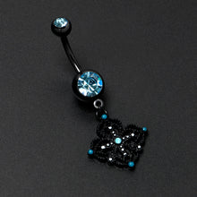 Load image into Gallery viewer, Blue Gem Black Lacy Rhombus Dangle Belly Ring
