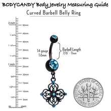 Load image into Gallery viewer, Blue Gem Black Lacy Rhombus Dangle Belly Ring
