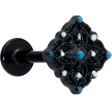 Load image into Gallery viewer, 16G 5/16 Black Lacy Rhombus Blue Labret Monroe Tragus
