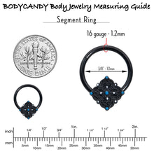 Load image into Gallery viewer, 16G 3/8 Black Lacy Rhombus Blue Hinged Segment Ring
