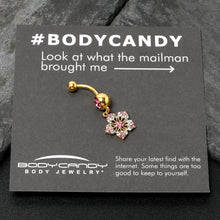 将图片加载到图库查看器，Pink Clear Gem Gold Tone Texture Star Dangle Belly Ring
