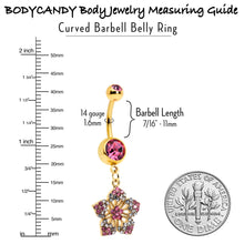 将图片加载到图库查看器，Pink Clear Gem Gold Tone Texture Star Dangle Belly Ring
