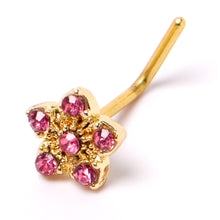 Load image into Gallery viewer, 20G 7mm Pink Gem Gold Tone Texture Star Flower L Shape Nose Ring
