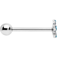 Load image into Gallery viewer, Blue Clear Gem Opulent Flower Barbell Tongue Ring
