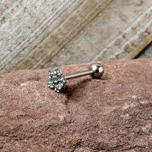 Load image into Gallery viewer, Blue Clear Gem Opulent Flower Barbell Tongue Ring
