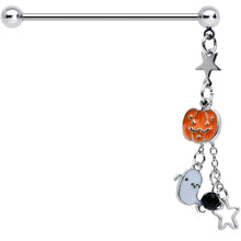 Load image into Gallery viewer, 14G Halloween Pumpkin Ghost Chain Dangle Industrial Barbell 38mm
