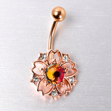 Load image into Gallery viewer, Dark Aurora Gem Rose Gold Tone Filigree Flower Belly Ring
