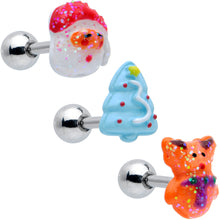 Load image into Gallery viewer, 16G 1/4 Glitter Santa Tree Reindeer Cartilage Earring Set of 3
