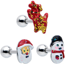 Load image into Gallery viewer, 16G 1/4 Reindeer Snowman Christmas Cartilage Earring Set of 3
