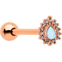 Load image into Gallery viewer, White Synthetic Opal Rose Gold Tone Drop Barbell Tongue Ring
