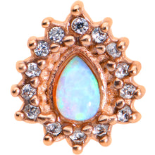 Load image into Gallery viewer, White Synthetic Opal Rose Gold Tone Drop Barbell Tongue Ring
