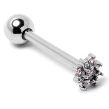 Load image into Gallery viewer, Pink Clear Gem Stylish Snowflake Barbell Tongue Ring
