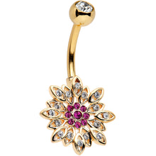 Load image into Gallery viewer, Pink Clear Gem Gold Tone Opulent Starry Flower Belly Ring
