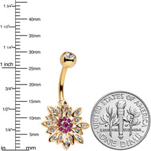 Load image into Gallery viewer, Pink Clear Gem Gold Tone Opulent Starry Flower Belly Ring
