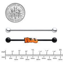Load image into Gallery viewer, 14G Black Halloween Boo Glow in Dark Industrial Barbell Set of 2
