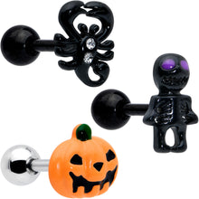 将图片加载到图库查看器，16G 1/4 Clear Gem Black Scorpion Pumpkin Cartilage Earring Set of 3
