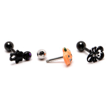 将图片加载到图库查看器，16G 1/4 Clear Gem Black Scorpion Pumpkin Cartilage Earring Set of 3

