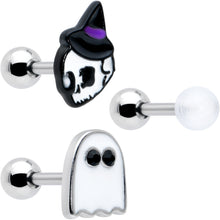Load image into Gallery viewer, 16G 1/4 Glow in Dark Skull Ghost Halloween Cartilage Set of 3
