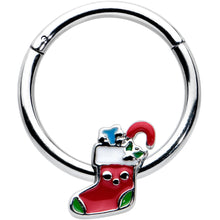 将图片加载到图库查看器，16G 3/8 Happy Christmas Stocking Red Green Hinged Segment Ring

