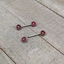 Load image into Gallery viewer, 14G 9/16 Aurora Gem Poinsettia Flower Barbell Nipple Ring Set
