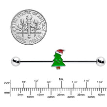 Load image into Gallery viewer, 14G Happy Christmas Tree Hat Holiday Industrial Barbell 38mm
