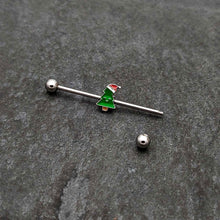 Load image into Gallery viewer, 14G Happy Christmas Tree Hat Holiday Industrial Barbell 38mm
