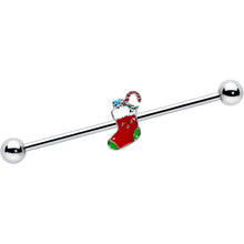Load image into Gallery viewer, 14G Happy Christmas Stocking Red Green Industrial Barbell 38mm
