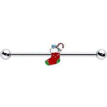 Load image into Gallery viewer, 14G Happy Christmas Stocking Red Green Industrial Barbell 38mm
