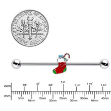Load image into Gallery viewer, 14G Happy Christmas Stocking Red Green Industrial Barbell 38mm
