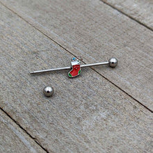 Load image into Gallery viewer, 14G Happy Christmas Stocking Red Green Industrial Barbell 38mm

