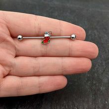 Load image into Gallery viewer, 14G Happy Christmas Stocking Red Green Industrial Barbell 38mm
