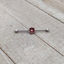 Load image into Gallery viewer, 14G Aurora Gem Poinsettia Flower Festive Industrial Barbell 38mm
