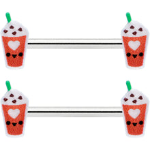 Load image into Gallery viewer, 14G 9/16 Sweet Pumpkin Frappe Autumn Barbell Nipple Ring Set

