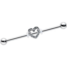 Load image into Gallery viewer, 14G Clear Gem Open Heart Valentine Industrial Barbell 38mm
