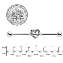 Load image into Gallery viewer, 14G Clear Gem Open Heart Valentine Industrial Barbell 38mm
