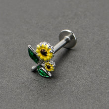 Load image into Gallery viewer, 16G 5/16 Cheery Inlay Sunflowers Labret Monroe Tragus
