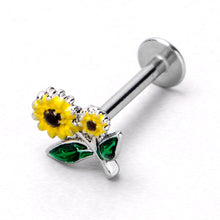 Load image into Gallery viewer, 16G 5/16 Cheery Inlay Sunflowers Labret Monroe Tragus
