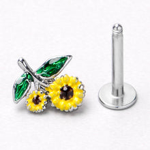 Load image into Gallery viewer, 16G 5/16 Cheery Inlay Sunflowers Labret Monroe Tragus
