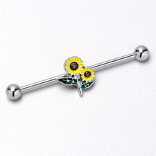 Load image into Gallery viewer, 14G Cheery Inlay Sunflowers Industrial Barbell 38mm
