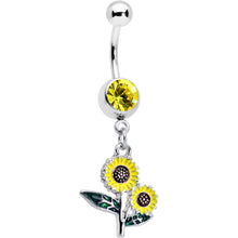 将图片加载到图库查看器，Yellow Gem Cheery Inlay Sunflowers Dangle Belly Ring
