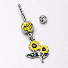将图片加载到图库查看器，Yellow Gem Cheery Inlay Sunflowers Dangle Belly Ring
