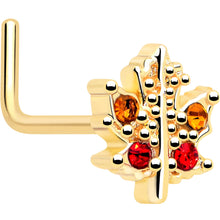 Load image into Gallery viewer, 20G 7mm Red Yellow Gem Gold Tone Maple Leaf L Shape Nose Ring
