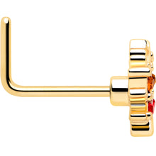 Load image into Gallery viewer, 20G 7mm Red Yellow Gem Gold Tone Maple Leaf L Shape Nose Ring
