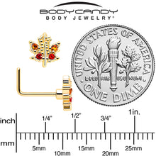 Load image into Gallery viewer, 20G 7mm Red Yellow Gem Gold Tone Maple Leaf L Shape Nose Ring
