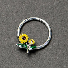 将图片加载到图库查看器，16G 3/8 Cheery Inlay Sunflowers Hinged Segment Ring

